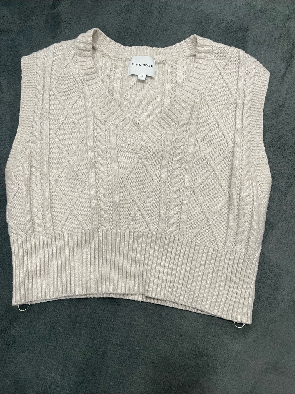Pink Rose Oatmeal Cable-Knit V-Neck Sweater Vest